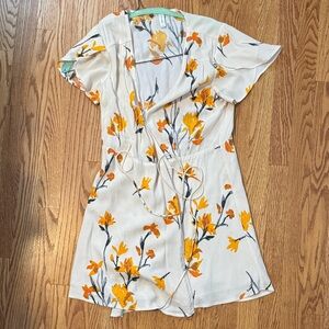Gentle Fawn Floral Mini Dress - White and Orange
